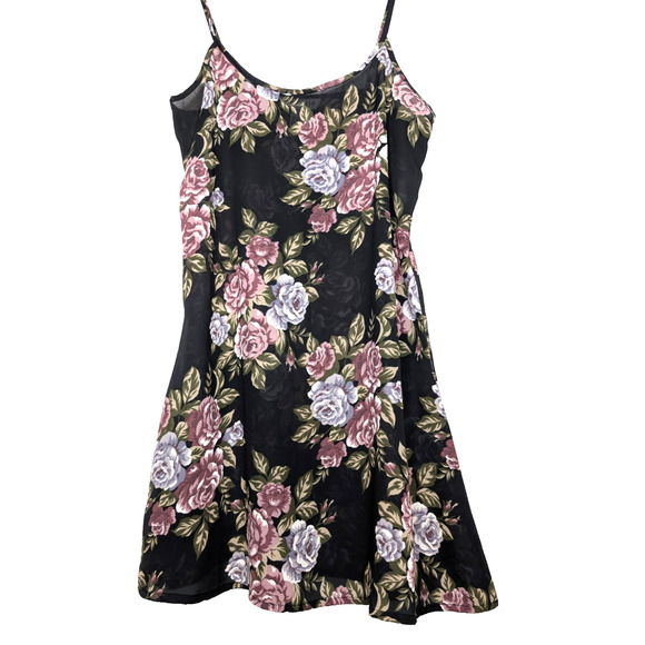 VTG 90s Y2K Dark Fairy Whimsigoth Coquette Romantic Rose Print Sheer Slip Dress - Picture 3 of 8